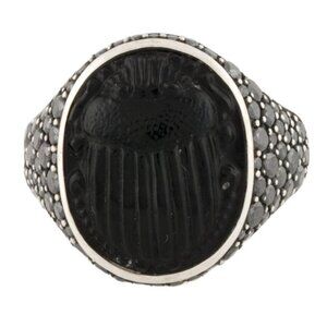 DAVID YURMAN ONYX & DIAMOND 2.34CTW STERLING SILVER PETRVS SCARAB SIGNET RING